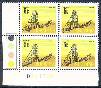 RHODESIA   - 1970   Industrial Development  5c  C/BLOCK  "B"    -   FINE MINT