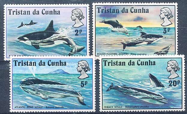 TRISTAN da CUNHA  - 1975   Whales and Dolphins   SET  -    FINE  MINT