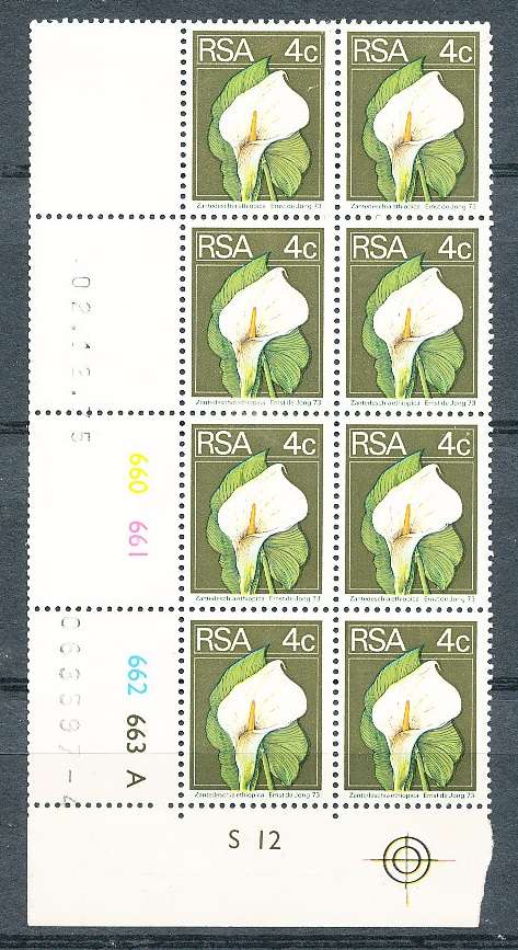 RSA -  1974  - 2nd DEFINITIVE  4c  CONTROL  A  BLOCK  -  02/12/75   (prnt  4 )   - FINE MINT
