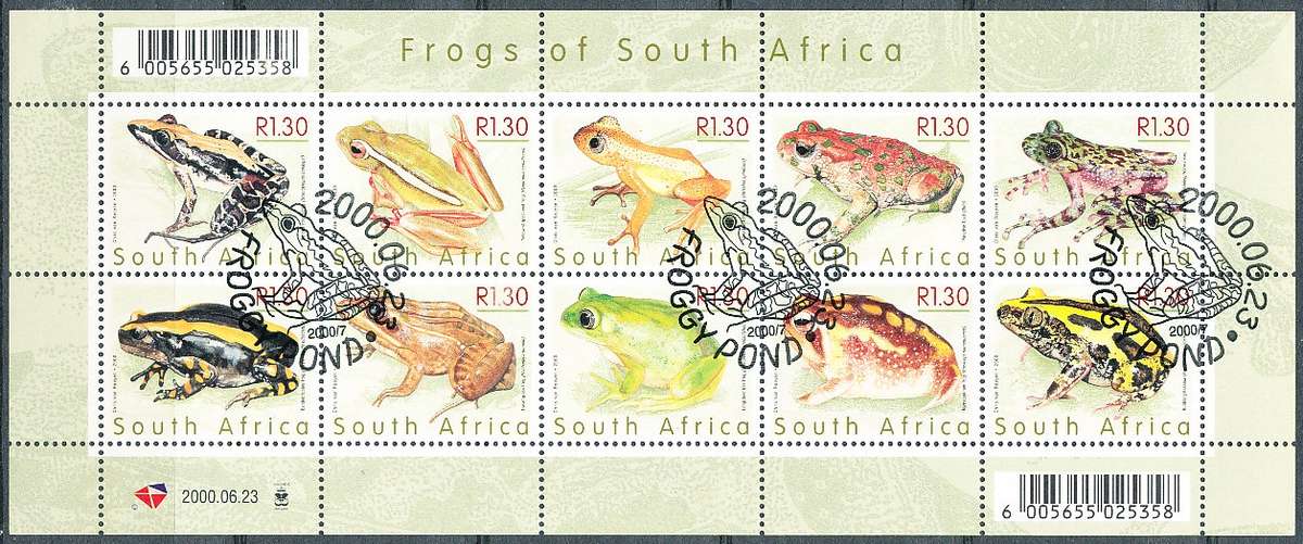 RSA -  2000  -  FROGS   FULL  SHEET   - FINE  CTO USED