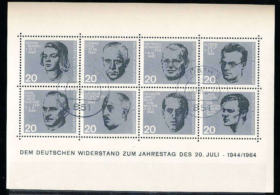 GERMANY  1964   -    Assassination attempt on Hitler   MINI-SHEET -  FINE  USED
