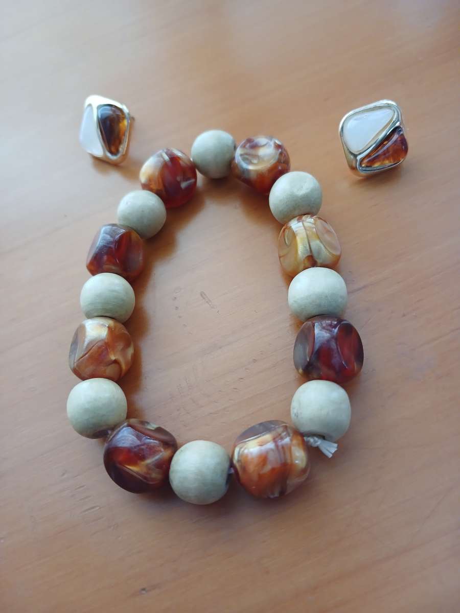 925 Sterling Silver Gold Plated Resin Earrings and Matching Bracelet