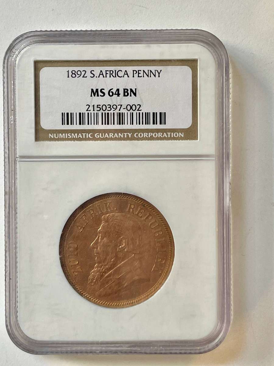 ZAR 1 Penny 1892 NGC MS 64BN
