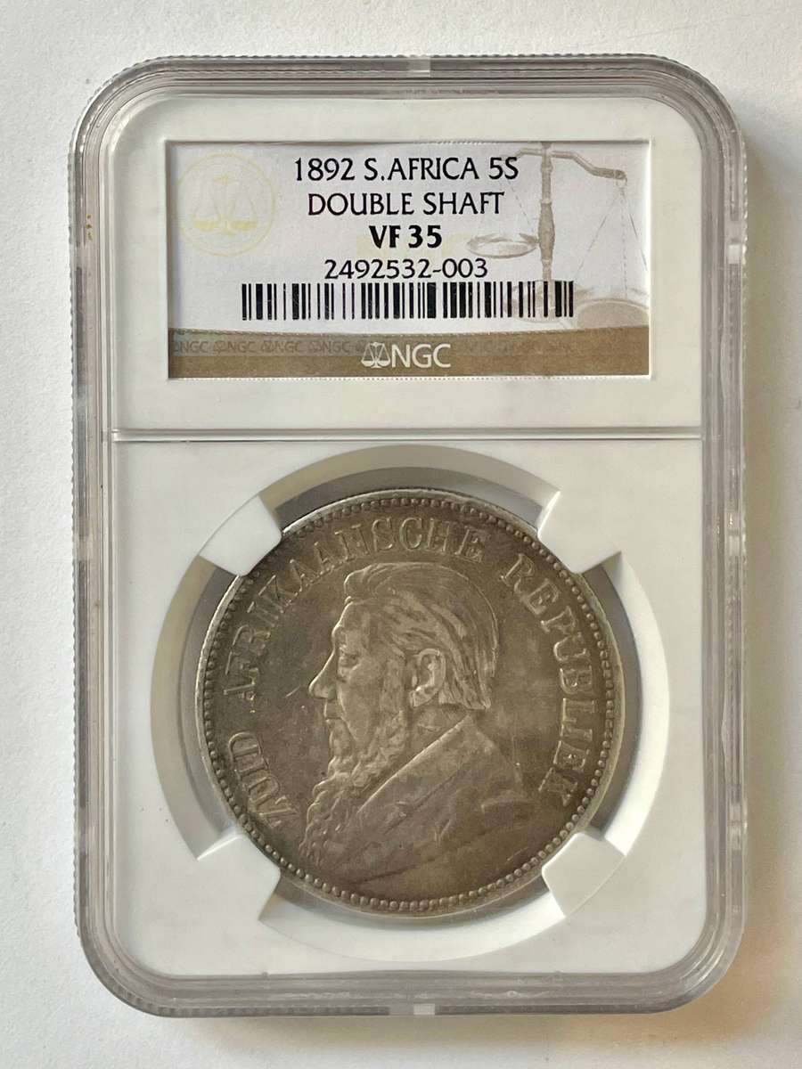 ZAR 5 Shillings 1892 Double Shaft NGC VF35