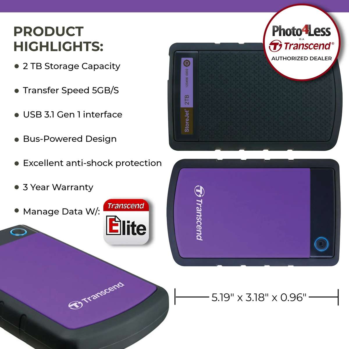 2TB EXTERNAL HARD DRIVE TRANSCEND STOREJET 25H3 Blue