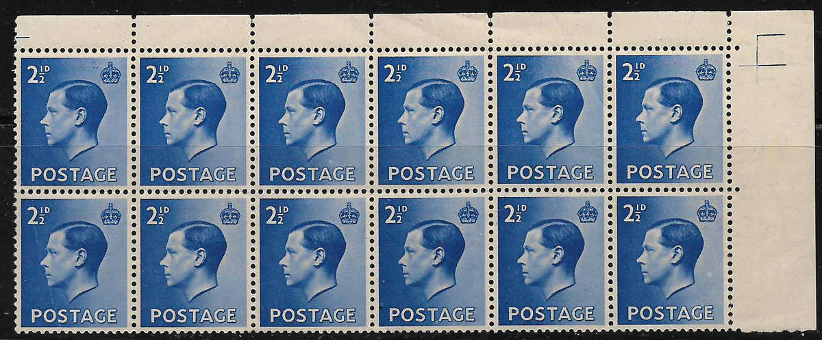 Great Britain 1936 Edward VIII 2½d definitive block