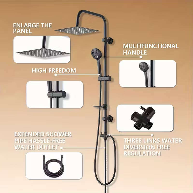 37-Inch Shower Head Combo, 8-Inch High-Pressure Rainfall Showerhead with Handheld Sprayer, Multi-Fun