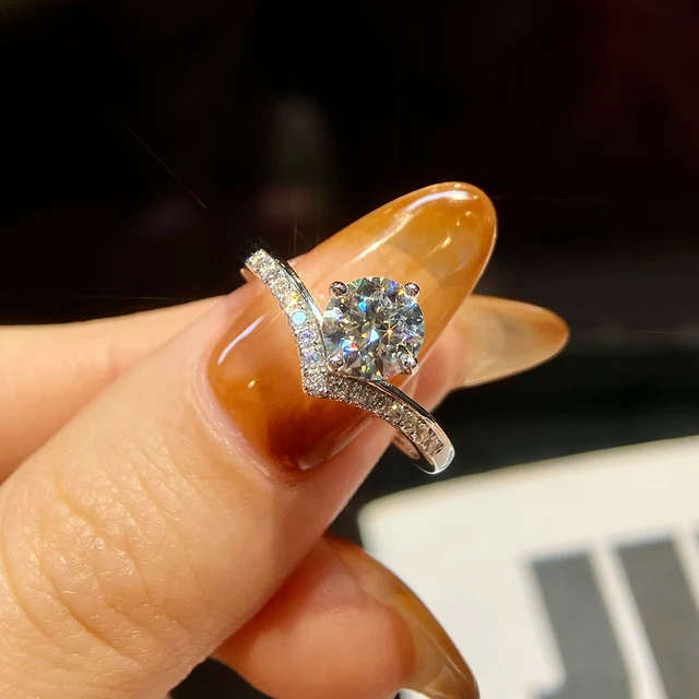 Unique Ring, Wish Bone Shape Moissanite Ring, Sterling Silver Ring