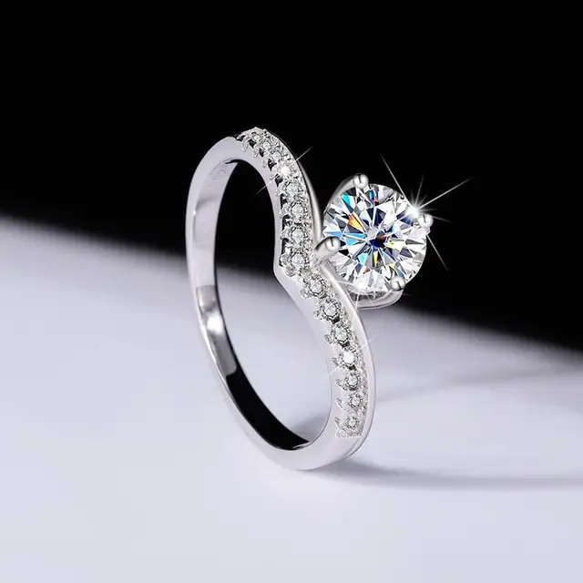 Unique Ring, Wish Bone Shape Moissanite Ring, Sterling Silver Ring