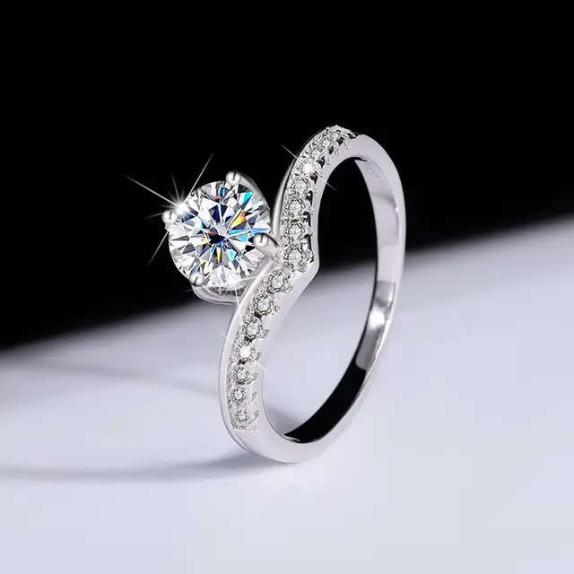 Unique Ring, Wish Bone Shape Moissanite Ring, Sterling Silver Ring