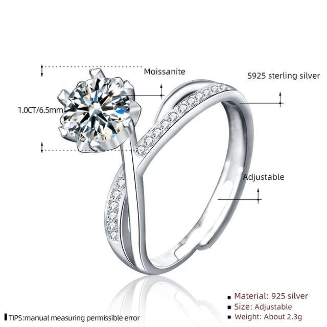 Unique Sterling Silver Moissanite Ring with Certificate of Authenticity