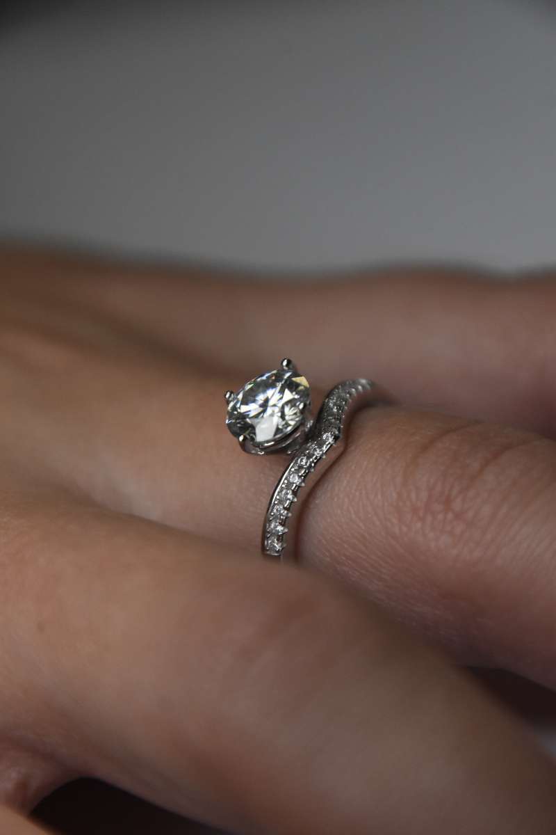 Unique Ring, Wish Bone Shape Moissanite Ring, Sterling Silver Ring