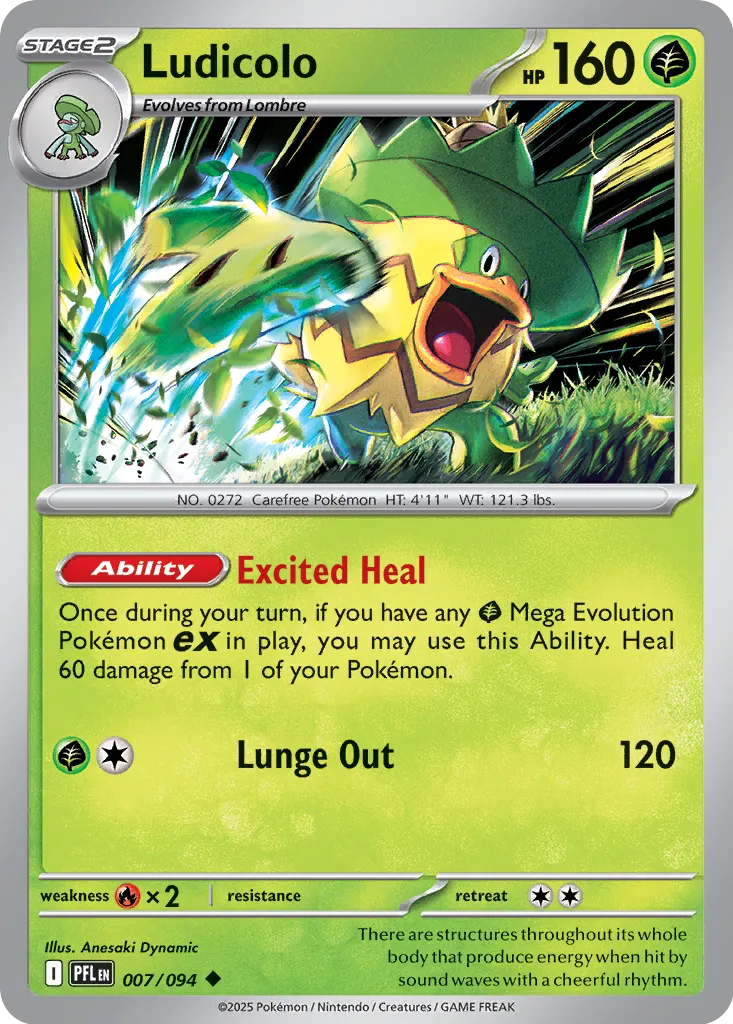 Pokemon Card - Ludicolo 007/094 - Uncommon - Phantasmal Flames - NM