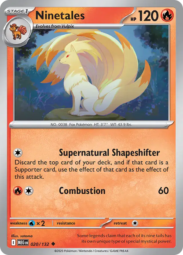 Pokemon Card - Ninetales 020/132 - Uncommon - Mega Evolution - NM