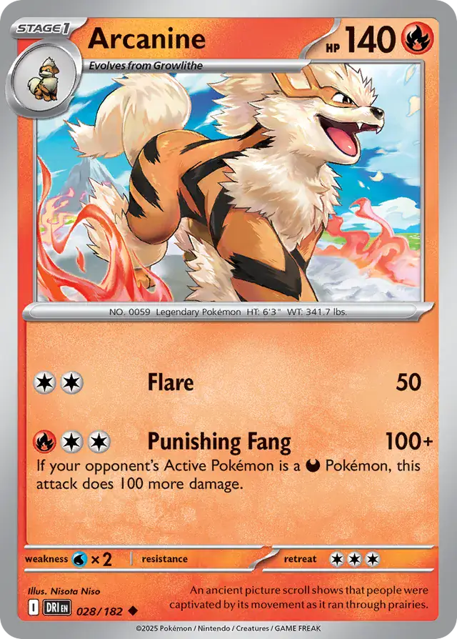 Pokemon Card - Arcanine 028/182 - Uncommon - Destined Rivals - NM