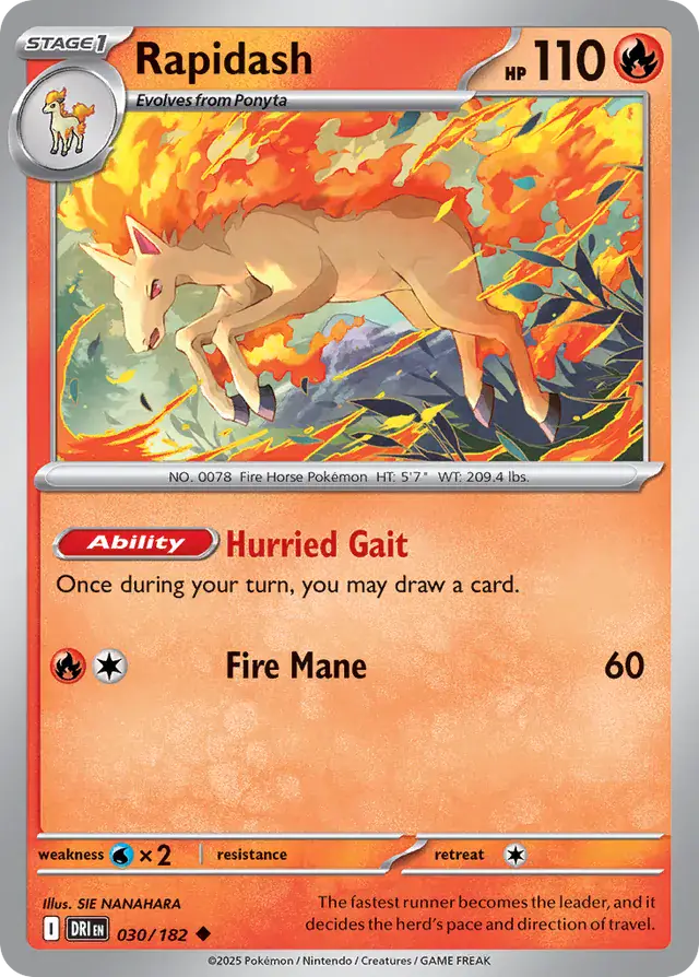 Pokemon Card - Rapidash 030/182 - Uncommon - Destined Rivals - NM