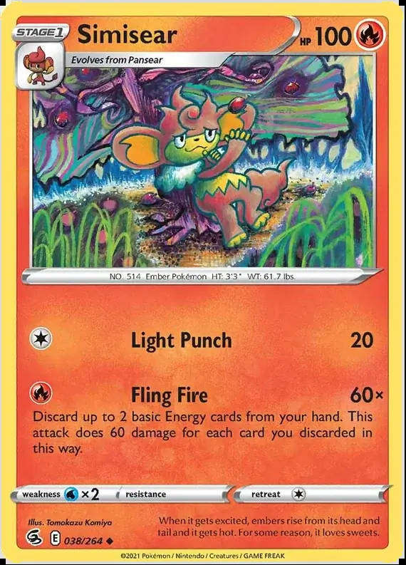 Pokemon Card - Simisear 038/264 - Uncommon - Fusion Strike - NM