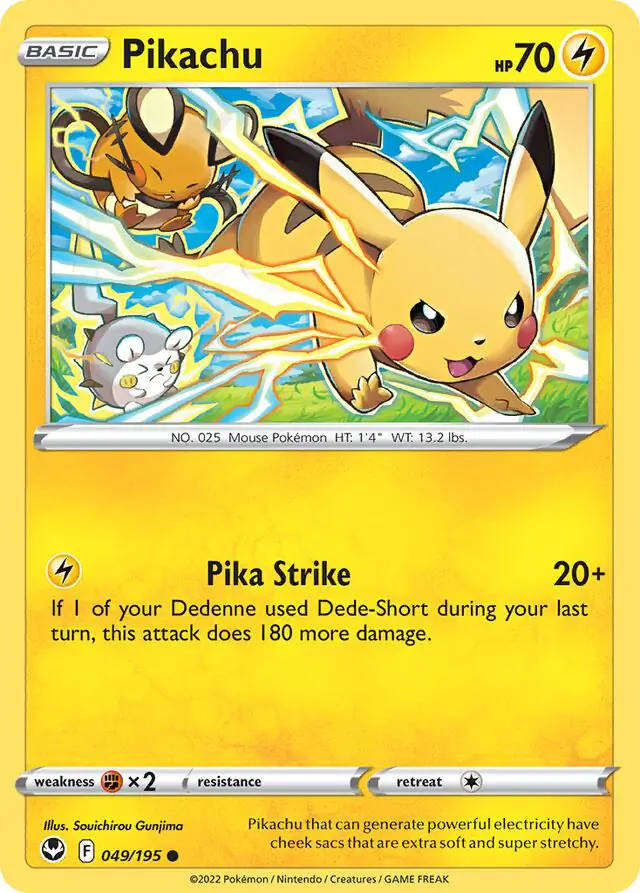 Pokemon Card - Pikachu 049/195 - Common - Silver Tempest - NM