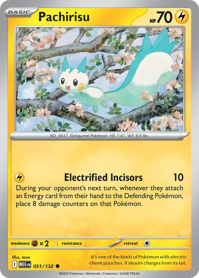 Pokemon Card - Pachirisu 051/132 - Common - Mega Evolution - NM