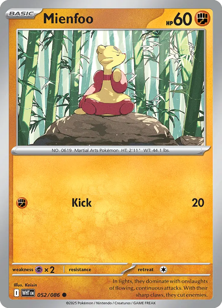 Pokemon Card - Mienfoo 052/086 - Common - White Flare - NM
