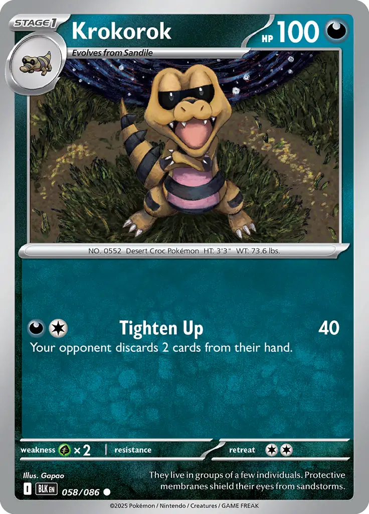 Pokemon Cards - Krokorok 058/086 - Common - Black Bolt - NM
