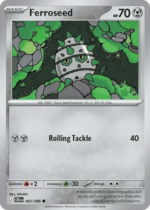 Pokemon Card - Ferroseed 062/086 -  Chaos Rising - NM