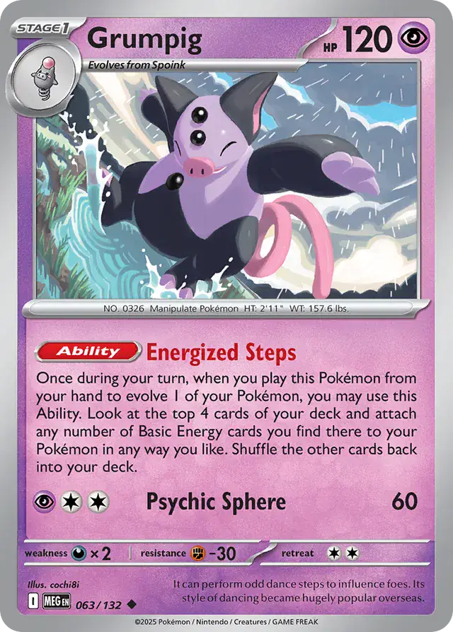 Pokemon Card - Grumpig 063/132 - Uncommon - Mega Evolution - NM