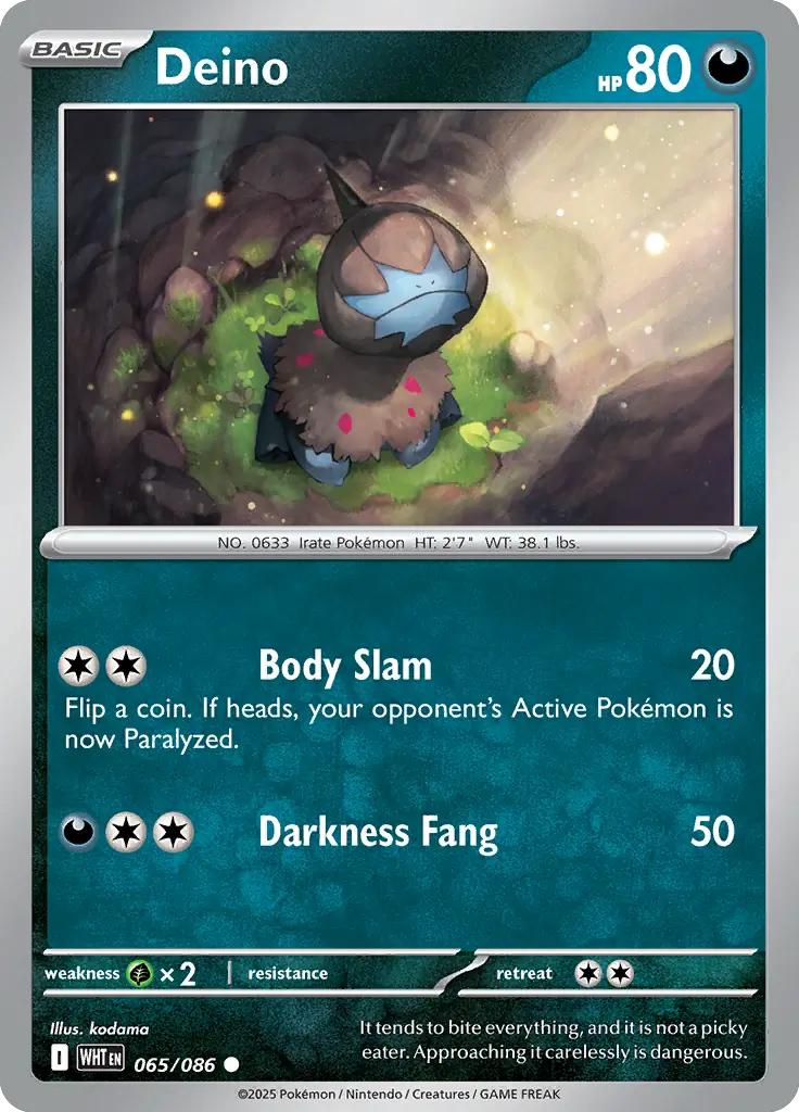 Pokemon Card - Deino 065/086 - Common - White Flare - NM