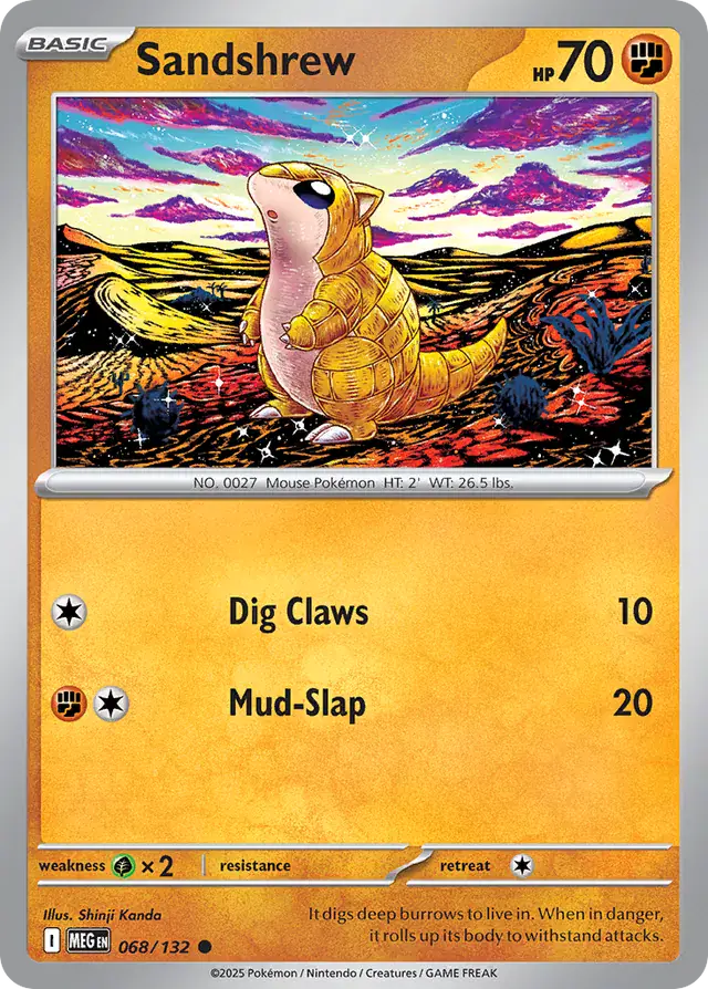 Pokemon Card - Sandshrew 068/132 - Common - Mega Evolution - NM