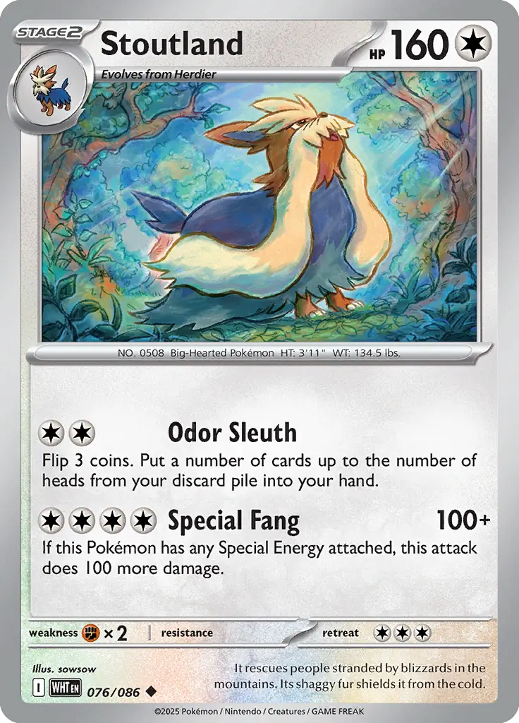 Pokemon Card - Stoutland 076/086 - Uncommon - White Flare - NM