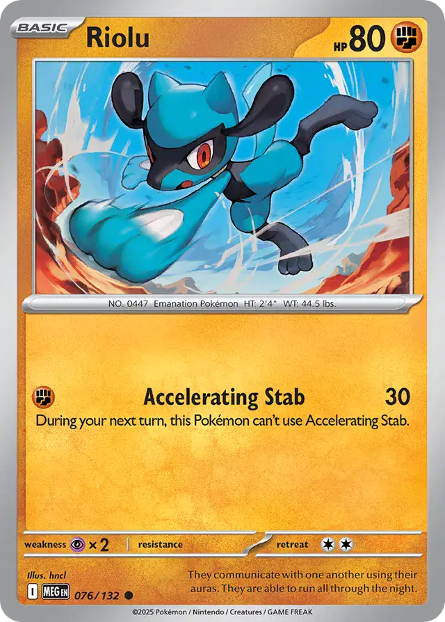 Pokemon Card - Riolu 076/132 - Common - Mega Evolution - NM