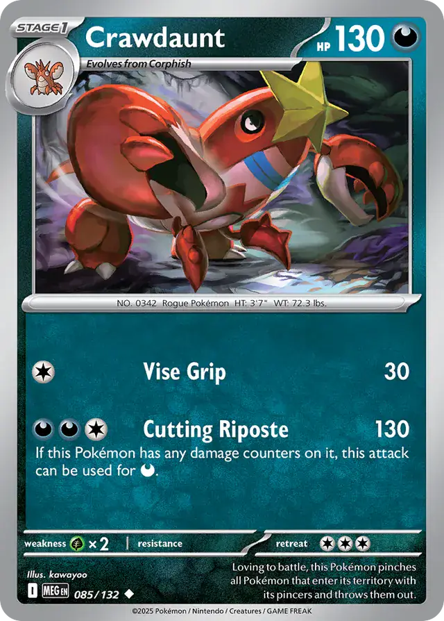 Pokemon Card - Crawdaunt 085/132 - Uncommon - Mega Evolution - NM