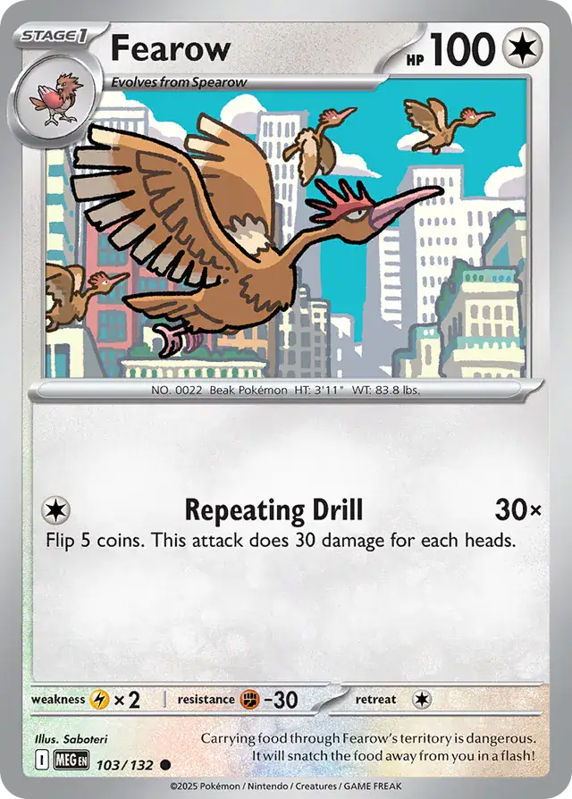 Pokemon Card - Fearow 103/132 - Common - Mega Evolution - NM