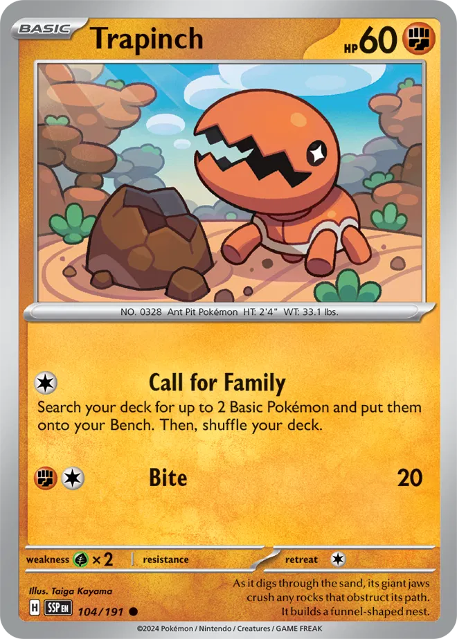 Pokemon Card - Trapinch 104/191 - Common - Surging Sparks  NM