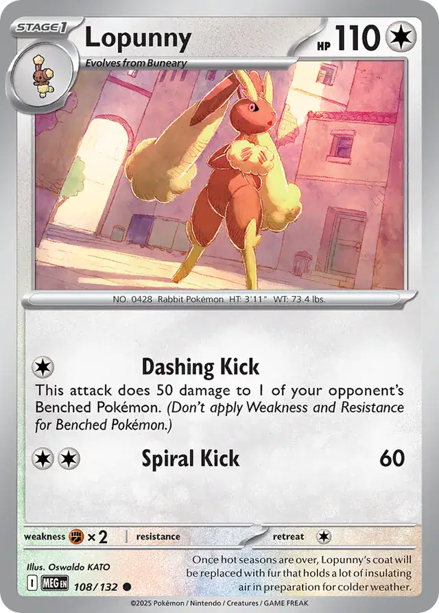 Pokemon Card - Lopunny 108/132 - Common - Mega Evolution - NM