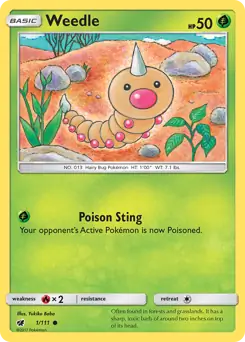 Pokemon Card - Weedle 1/111 - Rare - Crimson Invasion - NM