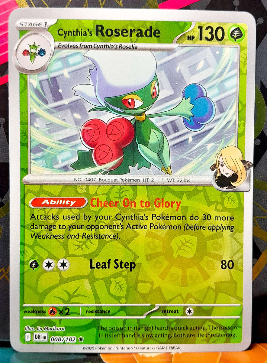 Pokemon Card - Cynthia's Roserade 008/182 - Reverse Holofoil - Destined Rivals - NM
