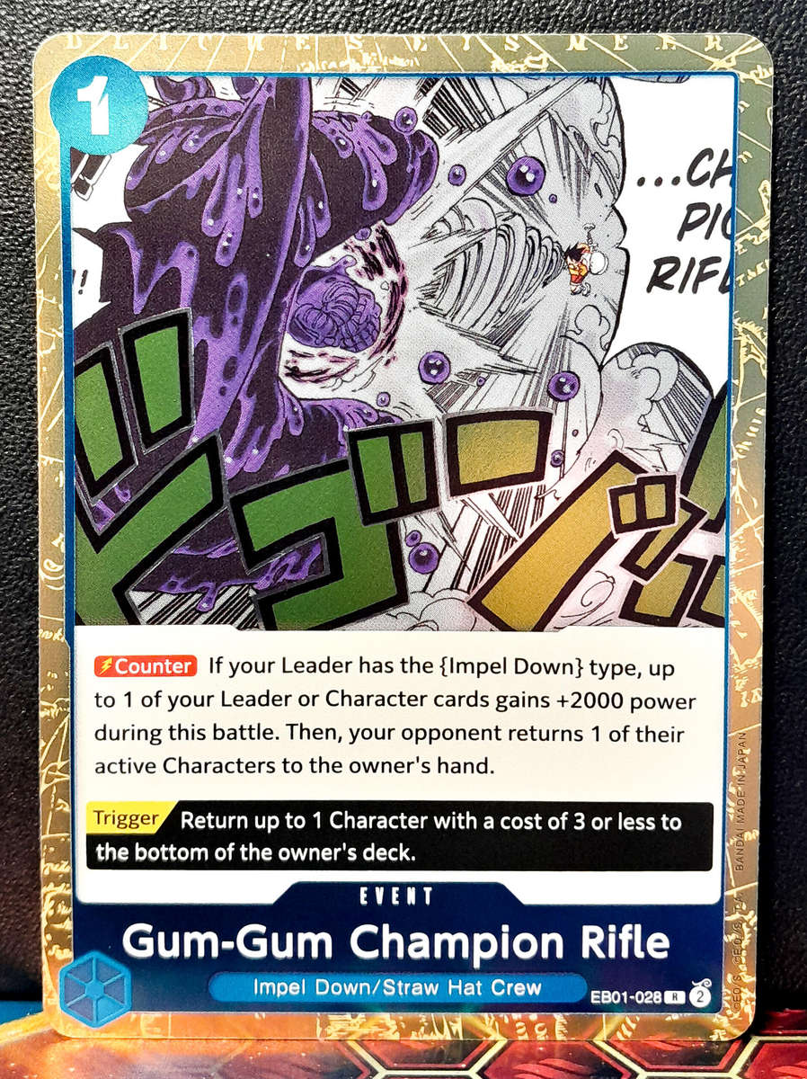 One Piece Trading Card Game - Gum-Gum Champion Rifle EB01-028 - GOLD HOLO FOIL - NM