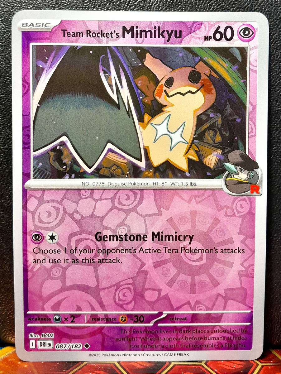 Pokemon Card - Team Rocket's Mimikyu 087/182 - Reverse Holo FOIL - Destined Rivals - NM