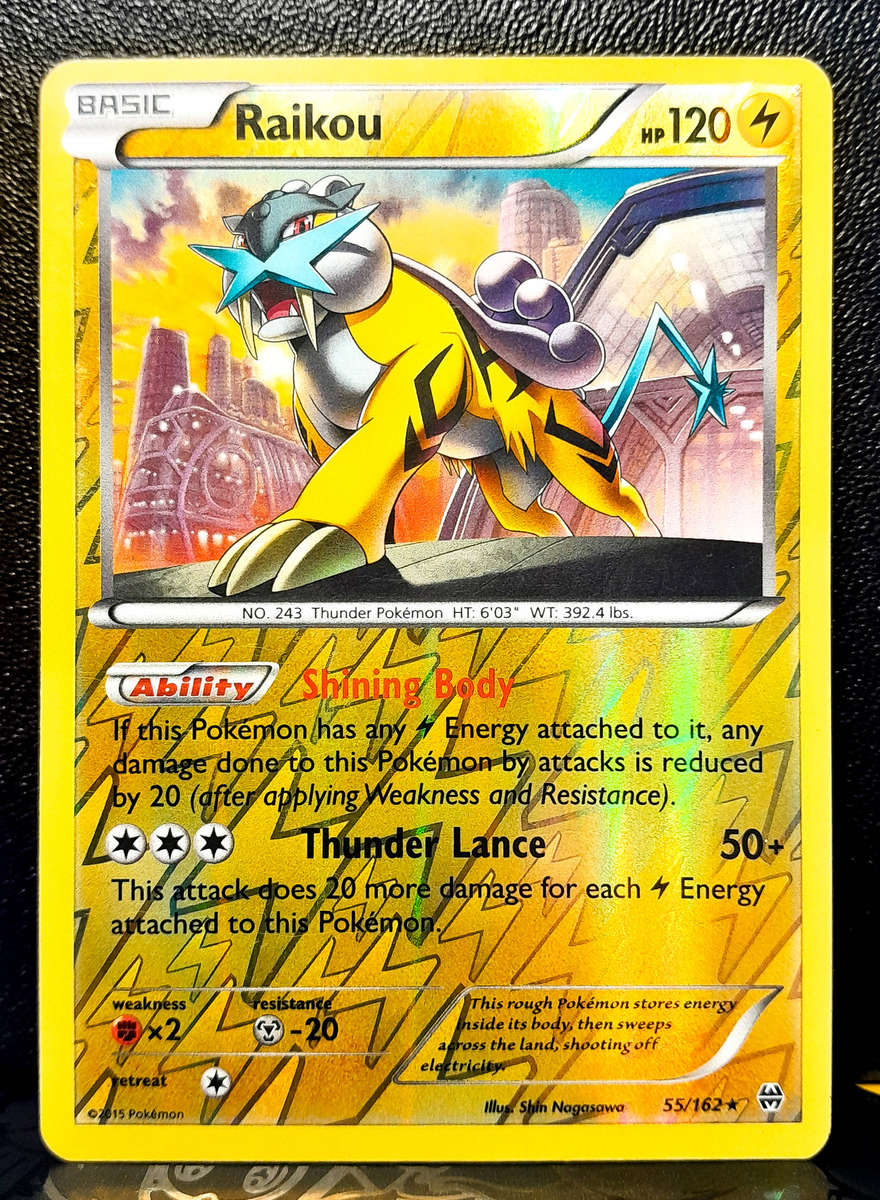 Pokemon Card - Raikou 55/162 - Reverse Holo RARE - Breakthrough 2015 - LP