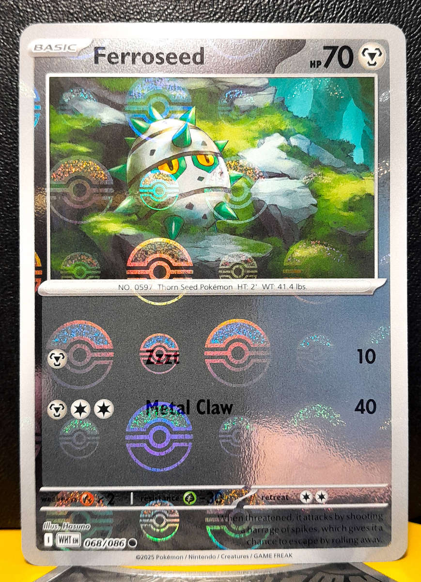 Pokemon Card - Ferroseed 068/086 - Pokeball Reverse Holofoil - White Flare - NM