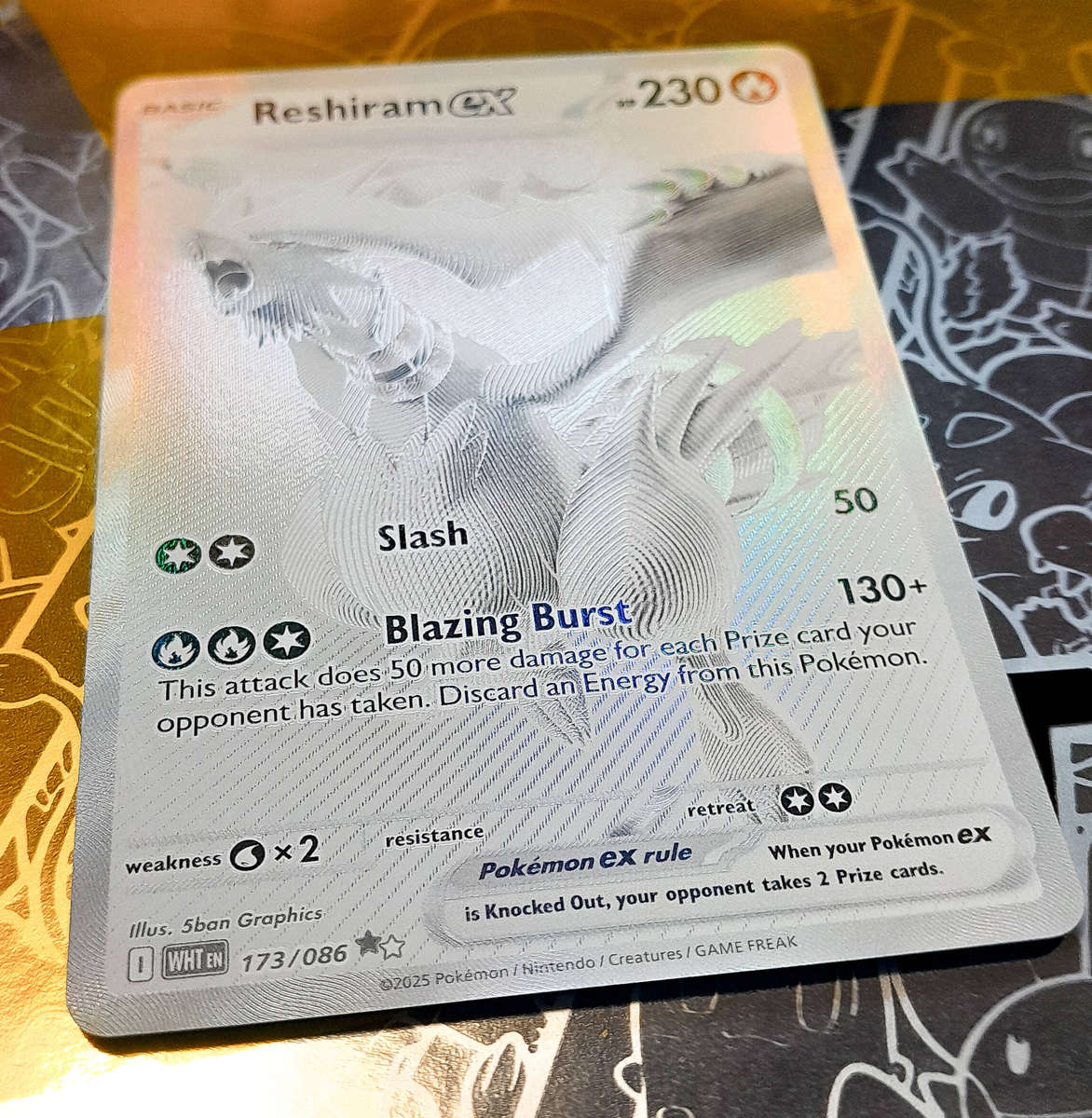 Pokemon Card - Reshiram 173/086 - Black & White Rare - White Flare - NM
