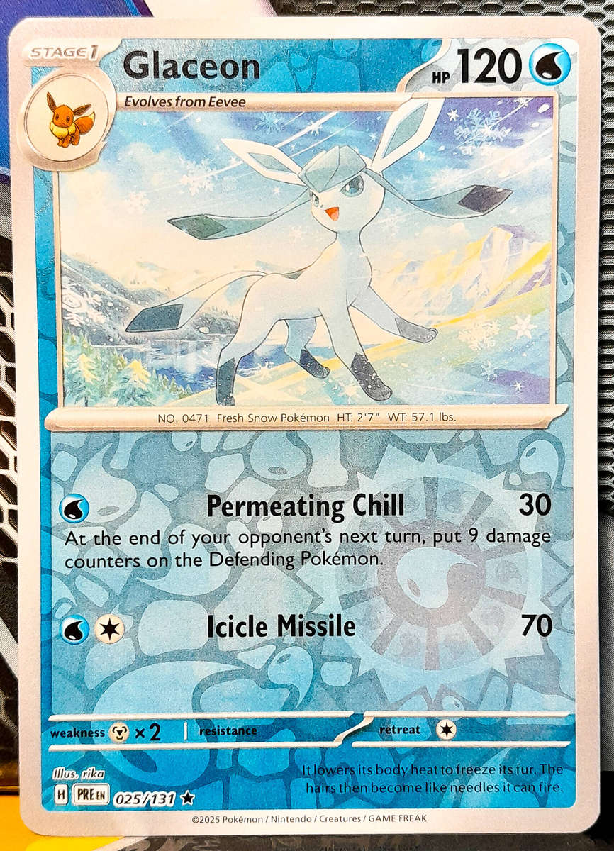 Pokemon Card - Glaceon 025/131 - Reverse Holofoil Rare - Prismatic Evolutions  NM