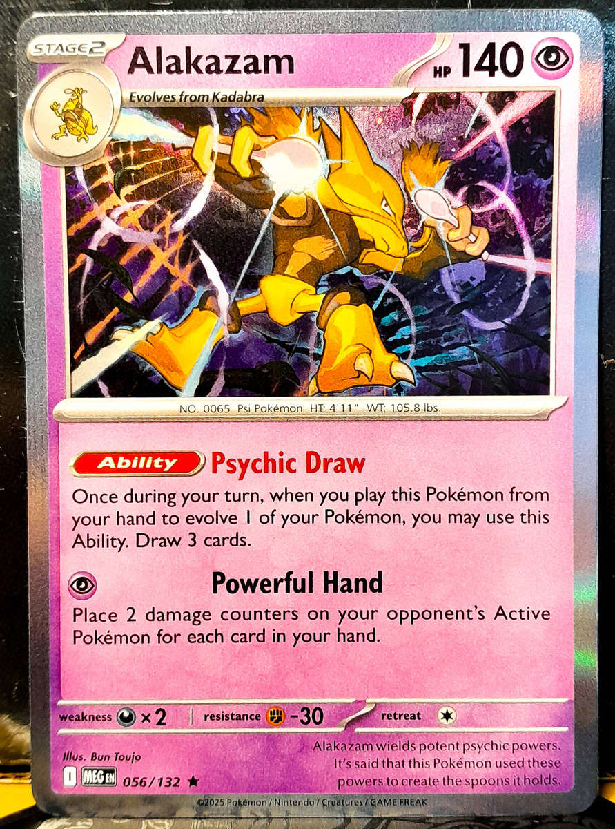 Pokemon Card - Alakazam 056/132 - Holo RARE - Mega Evolution - NM