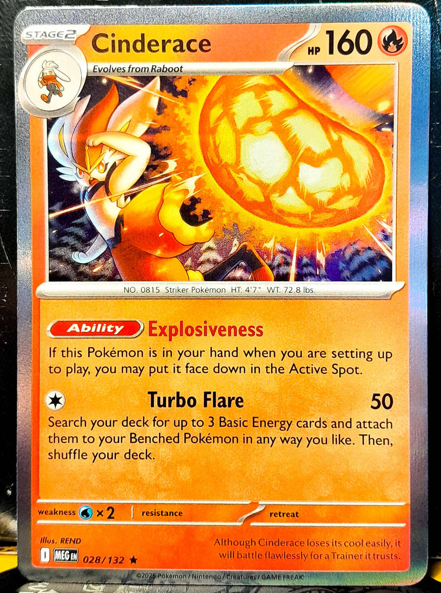 Pokemon Card - Cinderace 028/132 - Holo RARE - Mega Evolution - NM