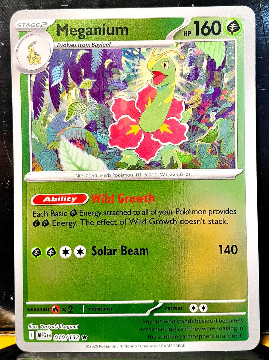 Pokemon Card - Meganium 010/132 - Reverse Holofoil RARE - Mega Evolution - NM