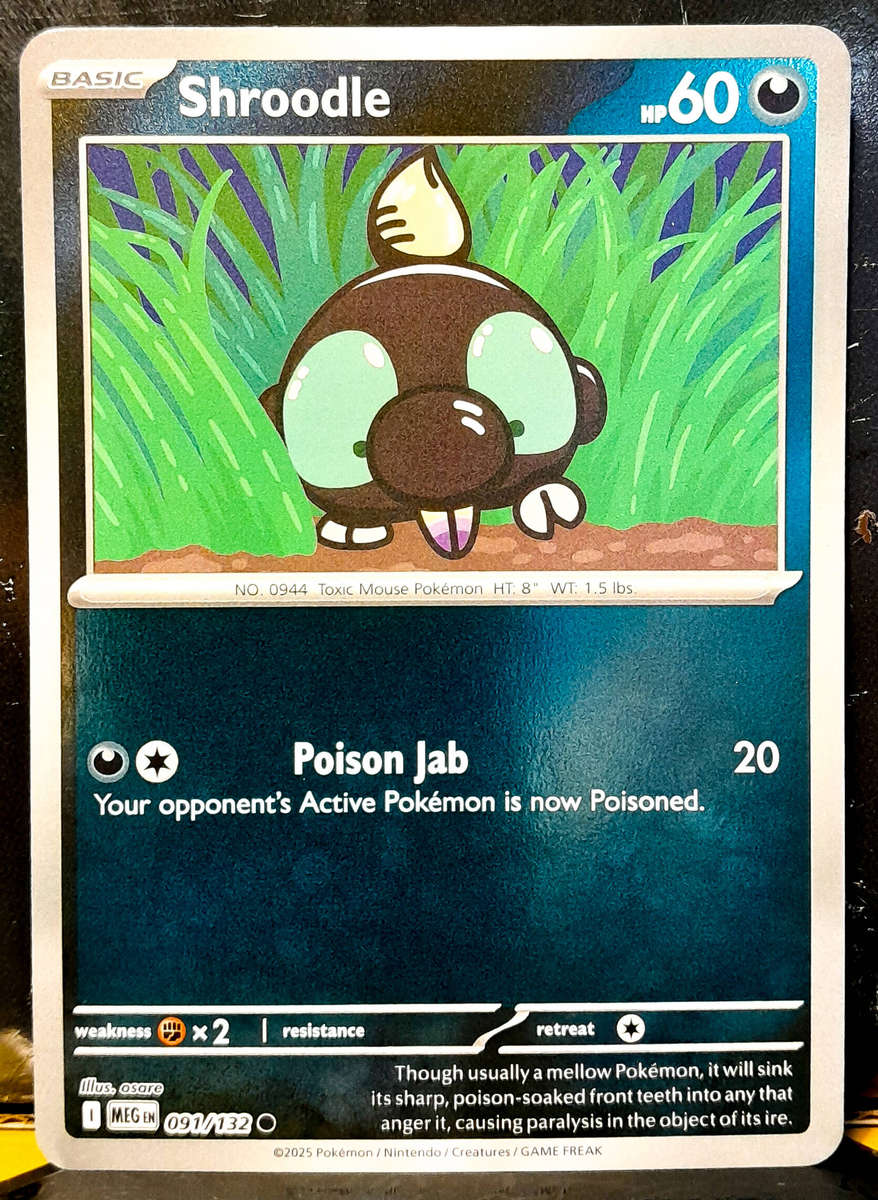 Pokemon Card - Shroodle 091/132 - Reverse Holofoil - Mega Evolution - NM