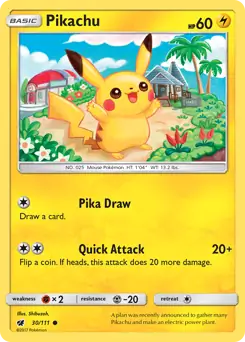 Pokemon Card - Pikachu 30/111 - Common - Crimson Invasion 2017 - NM