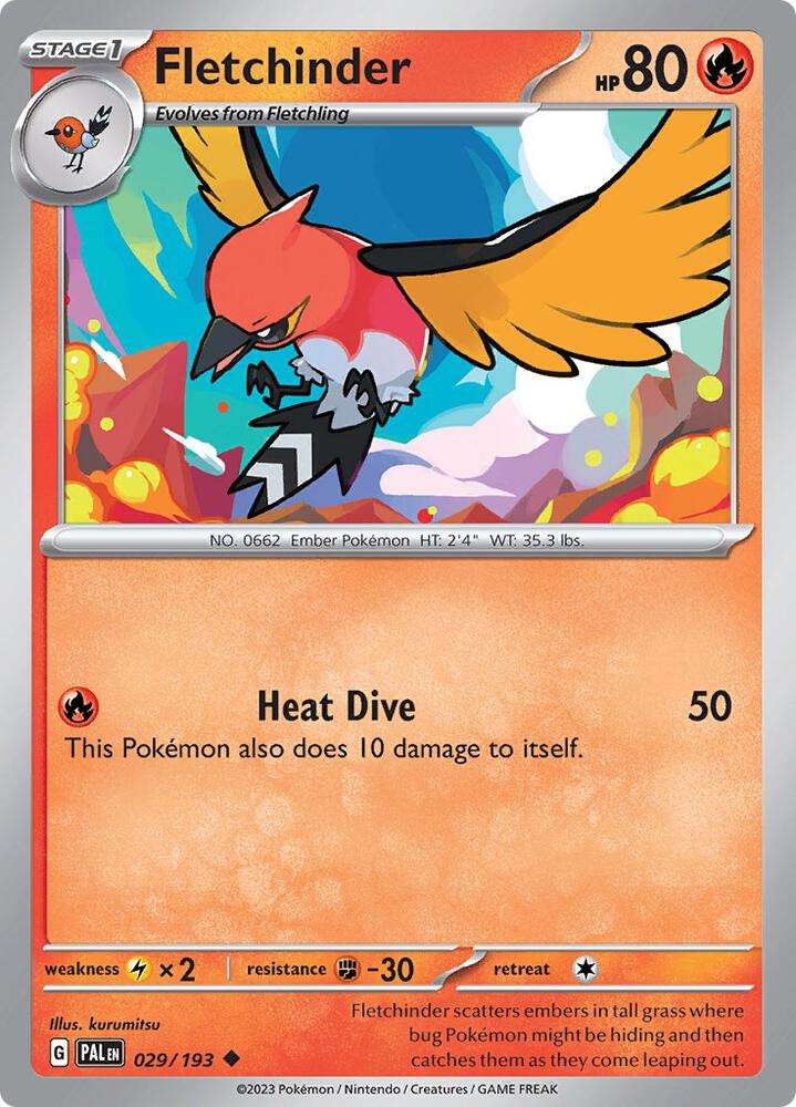 Pokemon Card - Fletchinder 029/193 - Uncommon - Paldea Evolved NM