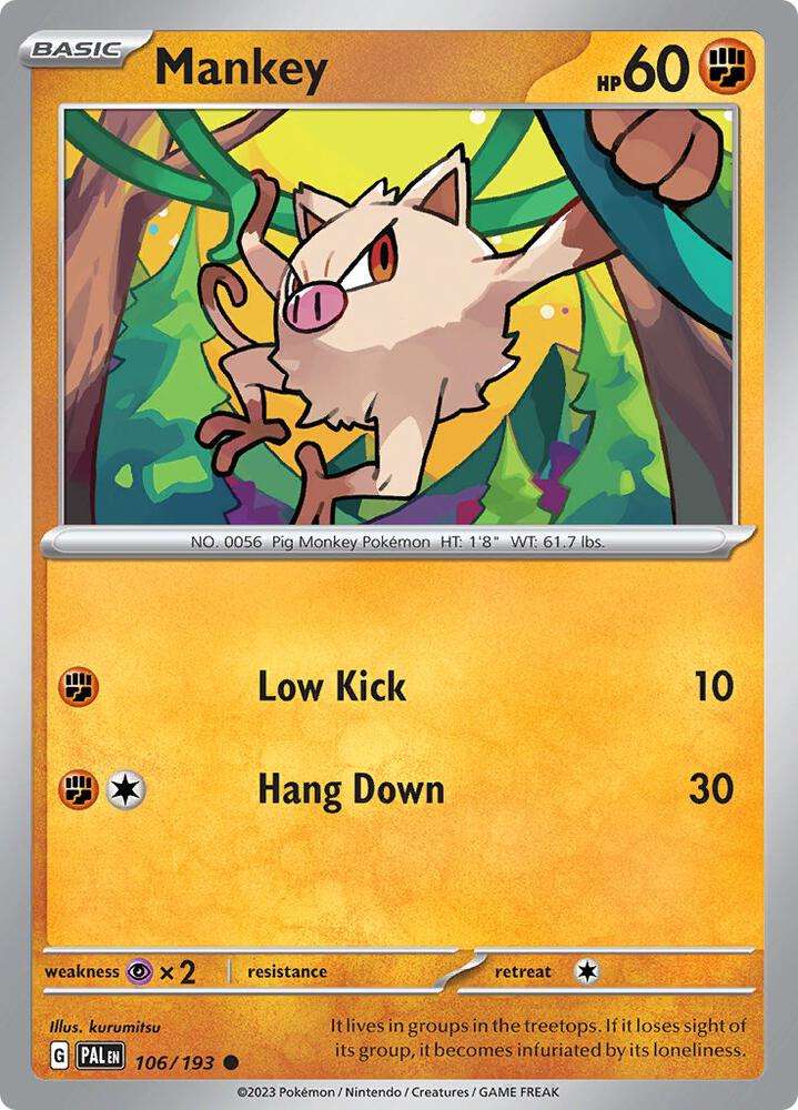 Pokemon Card - Mankey 106/193 - Common - Paldea Evolved NM